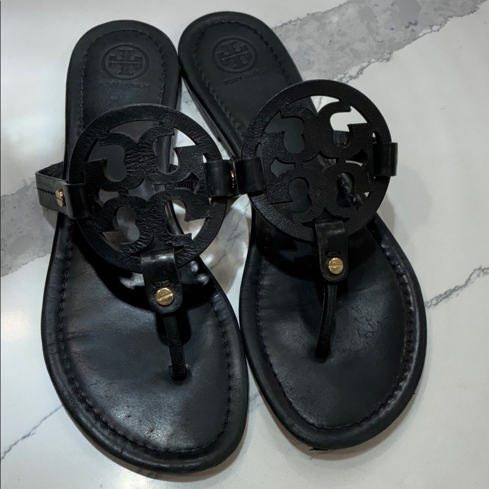 Tory Burch Miller Thong Black Leather Sandals